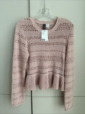 Forever 21 Open-Knit Peplum Sweater in Blush Pink